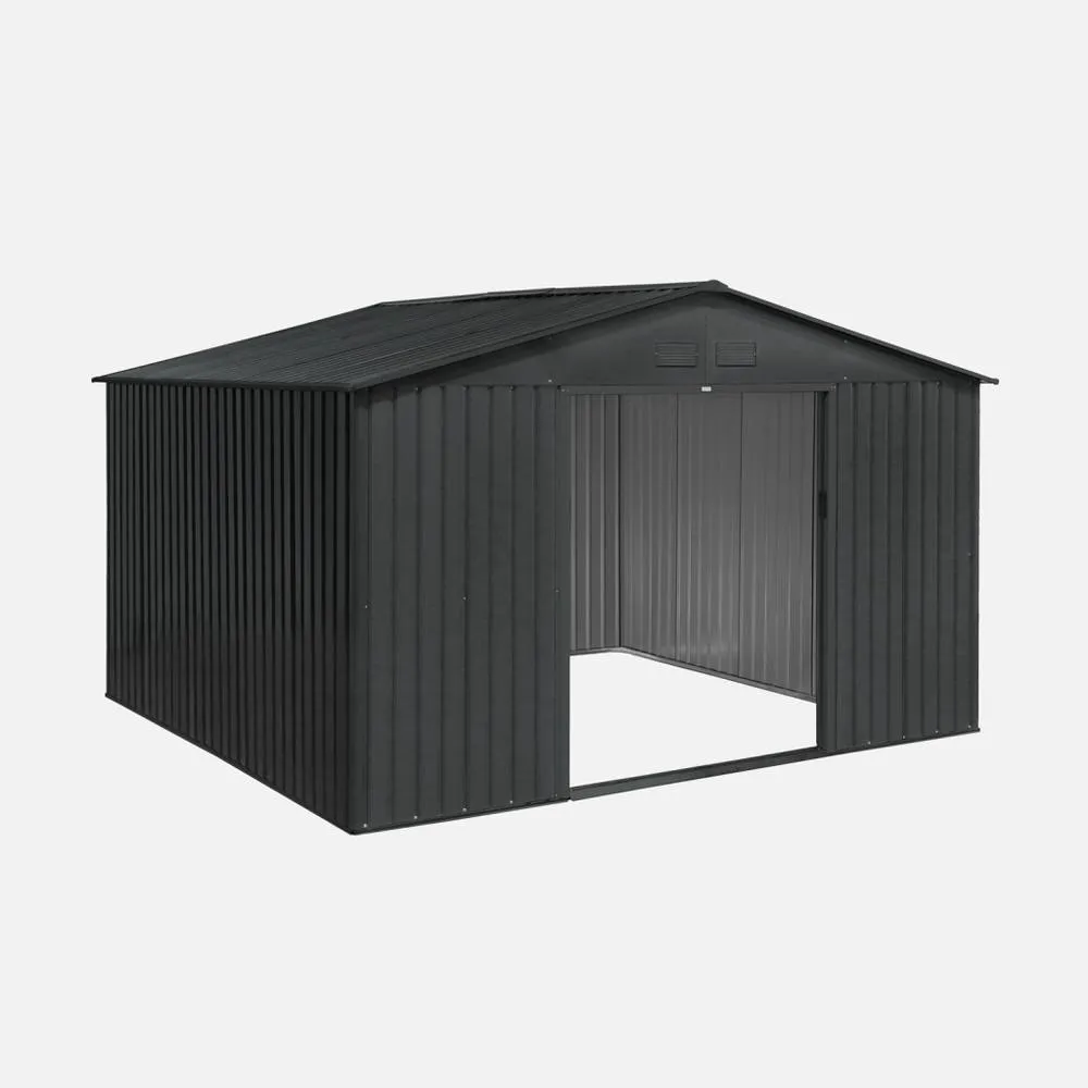 sweeek 10.85 m² metal garden shed with two sliding doors in Dark Grey 3