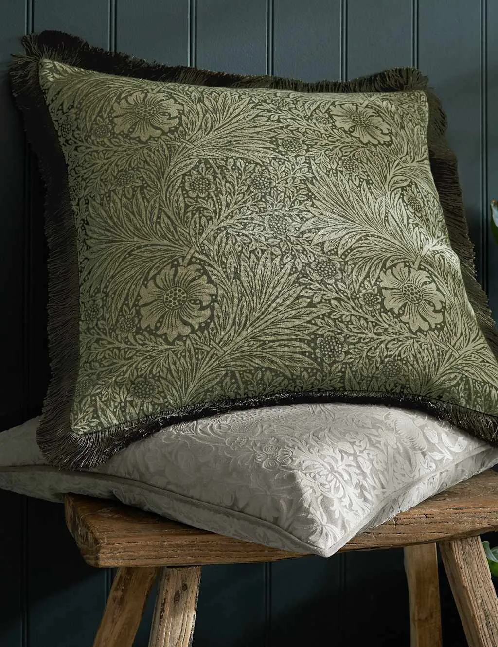 William Morris At Home Pure Cotton Marigold Cushion Green Mix