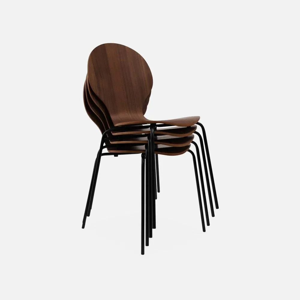 sweeek Set Of 4 Retro Wooden Stacking Chairs in Brown 6