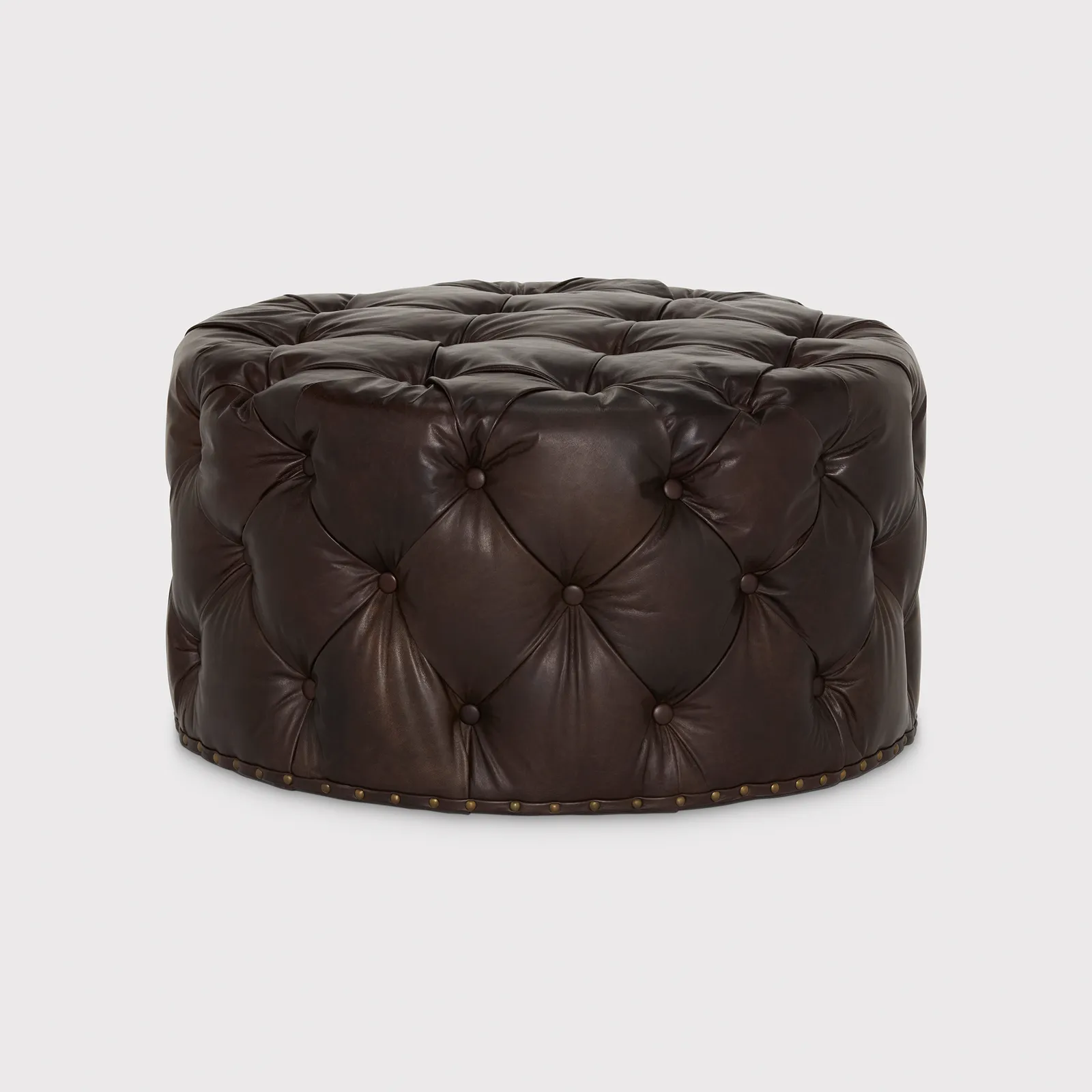Timothy Oulton Lord Digsby Round Medium Footstool, Brown Leather | Barker & Stonehouse 1