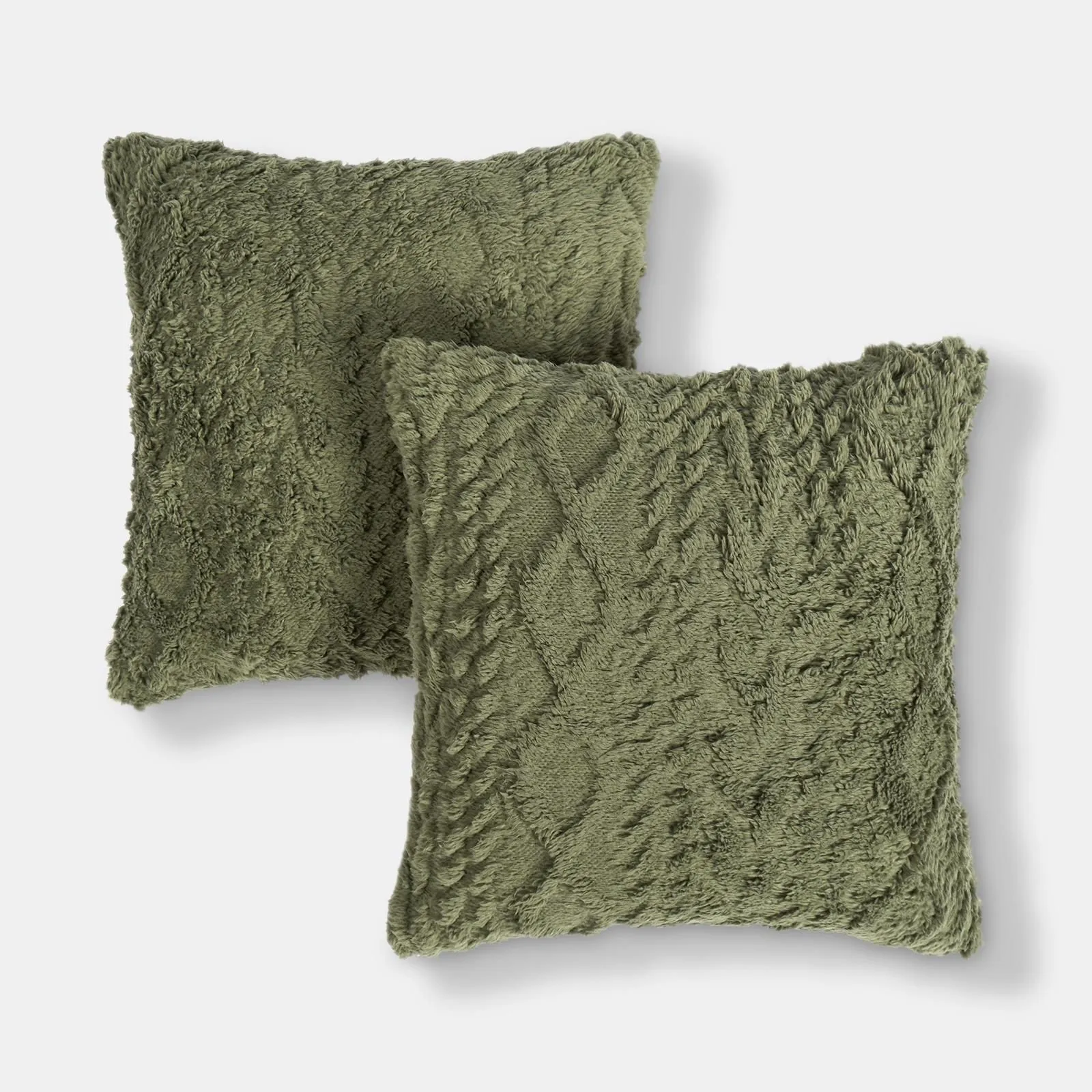 OHS 2 Pack Soft Cosy Cable Knit Design Decorative Square Cushion Covers in Green
