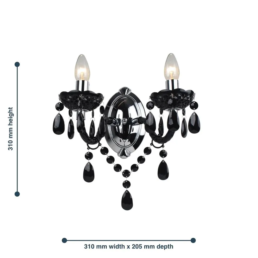 First Choice Lighting Set of 2 Black Acrylic & Chrome Marie Therese Style 2 x 40W Wall Light 4