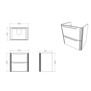 Wickes Malmo Misty Blue Wall Hung J Pull Compact Vanity Unit & Basin - 500 x 350mm 2