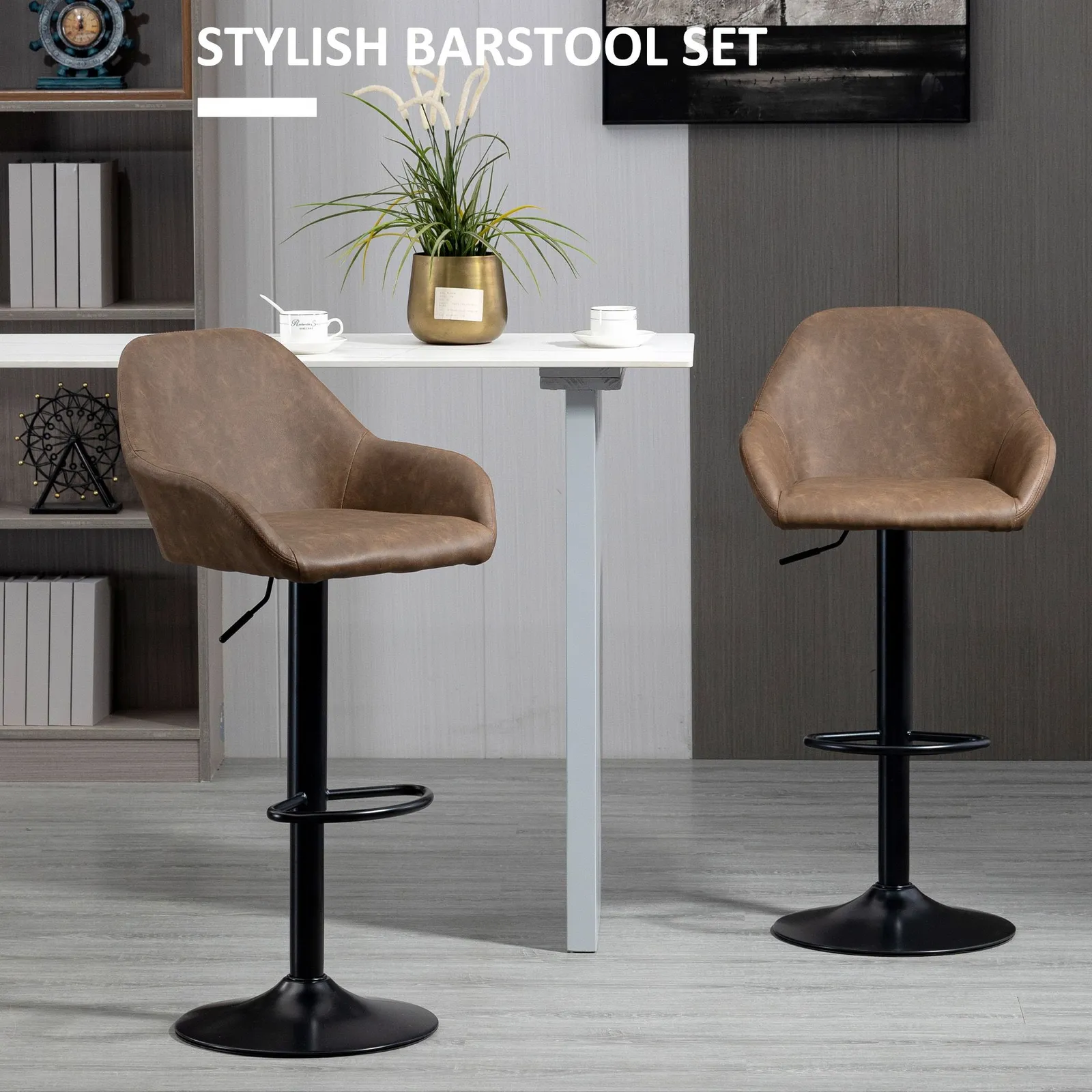 HOMCOM Bar Stools Set of 2 Swivel Barstool W/ Footrest Kitchen Dining Room in Dark Brown 4