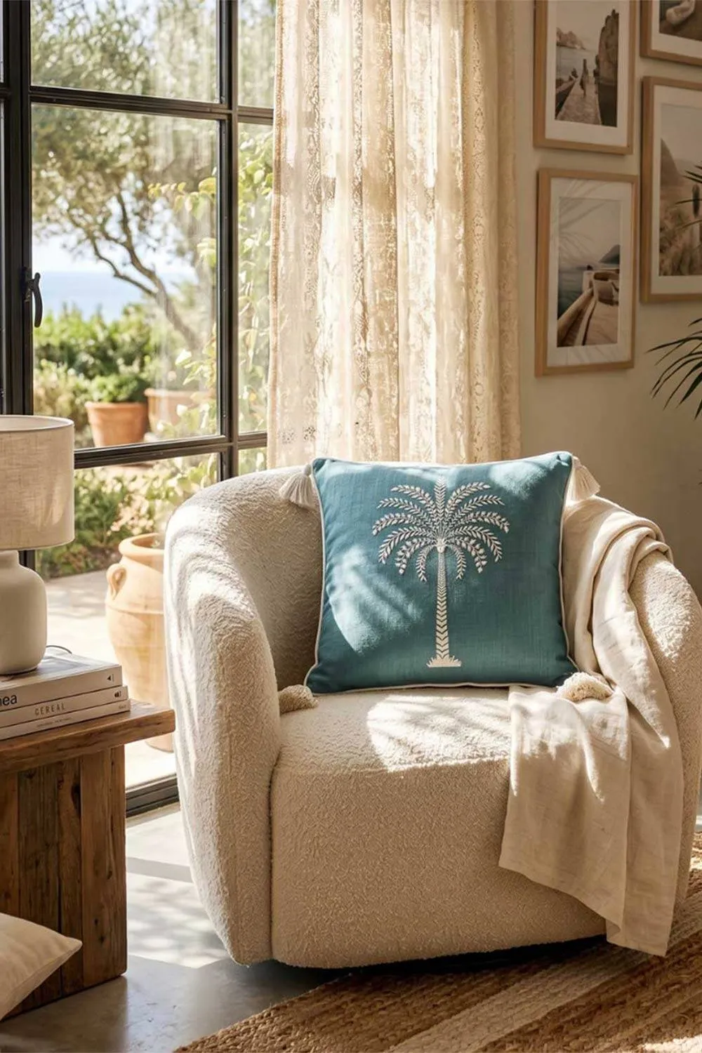 Homescapes Blue Palm Tree Cushion, 45 x 45cm 5