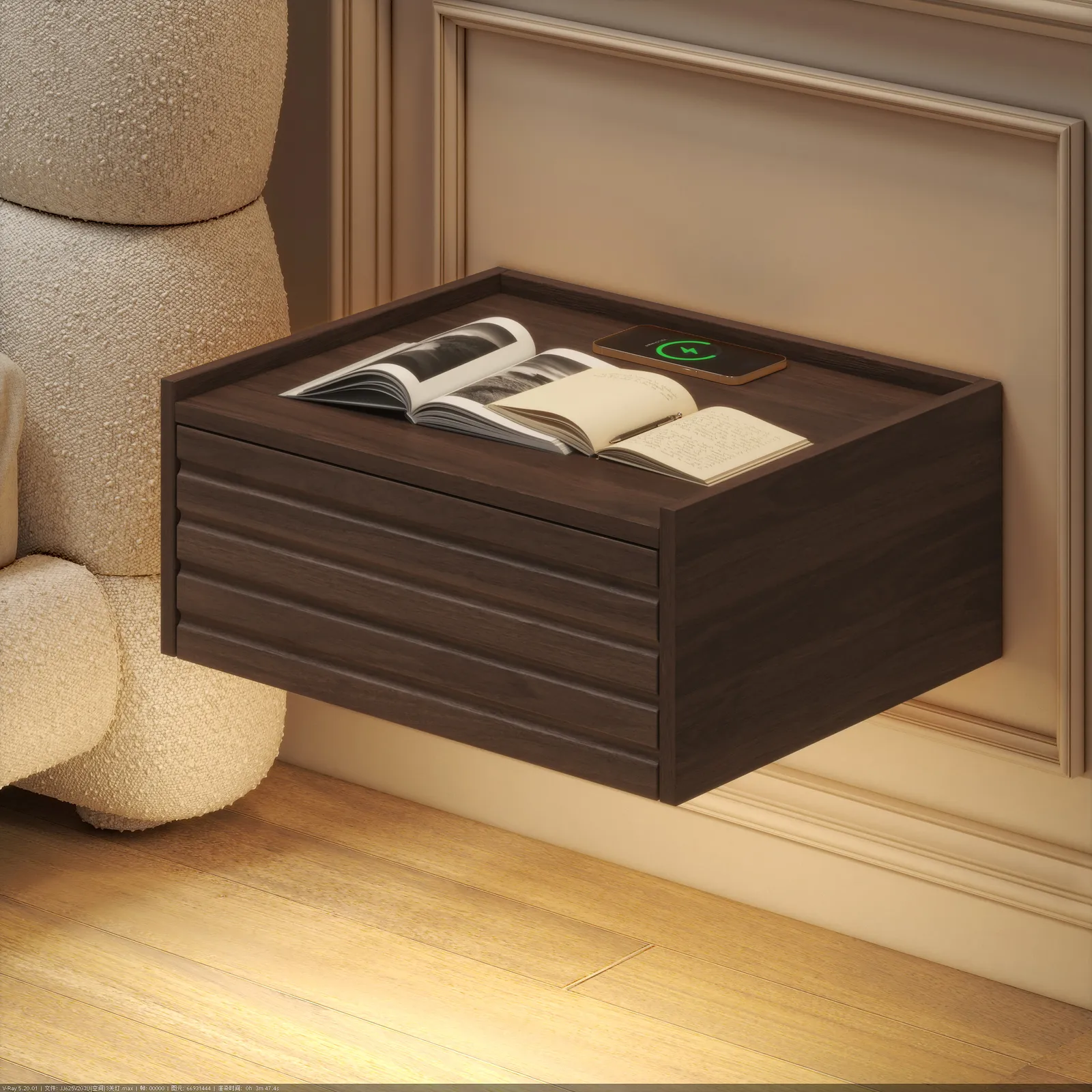 Wooden Floating Bedside Table Modern Bedside Table with Charging Station