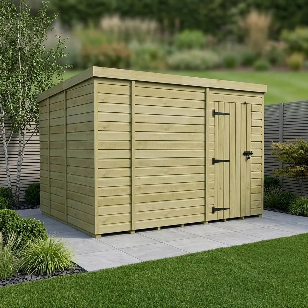 Buttercup Farm 13ft x 9ft Pent Garden Shed Single Door No Windows - Timber in Brown 2