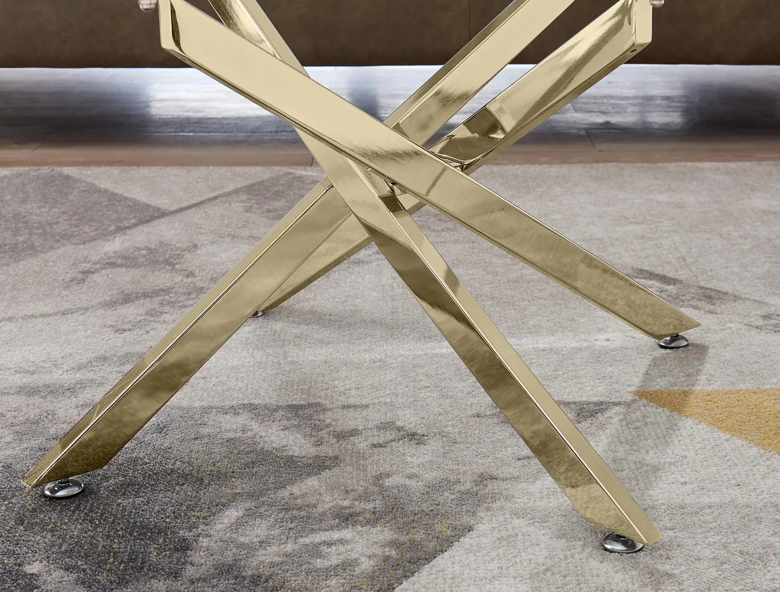 FurnitureboxUK Leonardo Rectangular Glass Coffee Table with Metal Angled Starburst Legs for Modern Living Rooms in Gold 3
