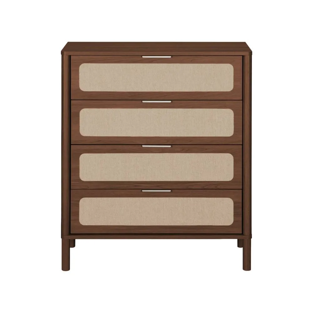 sweeek Vintage chest of drawers with wood decor & cane, 4 drawers in Dark Brown 4