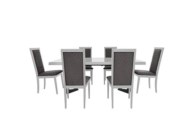 Palazzo 160cm Extending Dining Table in Glossy White with 6 Rombi Chairs - Aquos Dark Grey