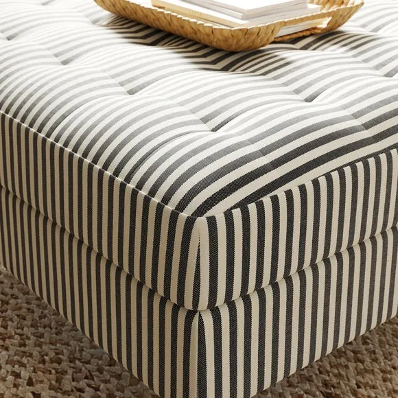 Zoe Pinstripe Fabric Square Storage Footstool 4