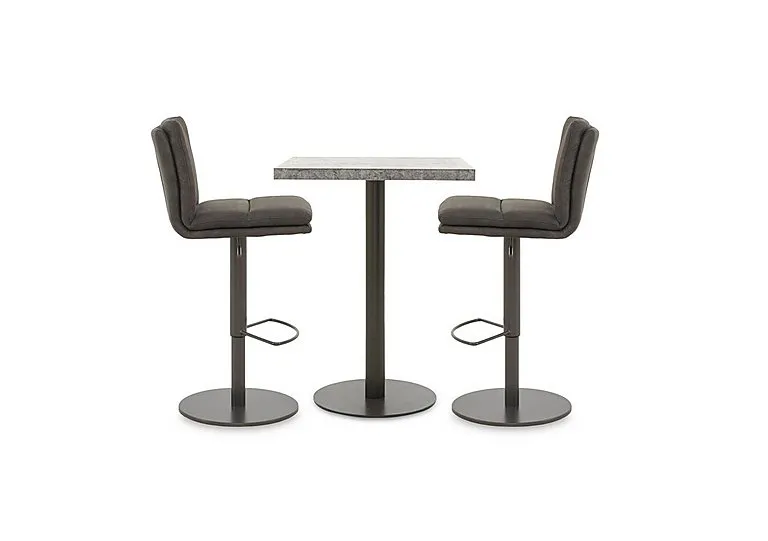 Moon Small Table and 2 Fabric Rise and Swivel Bar Stools