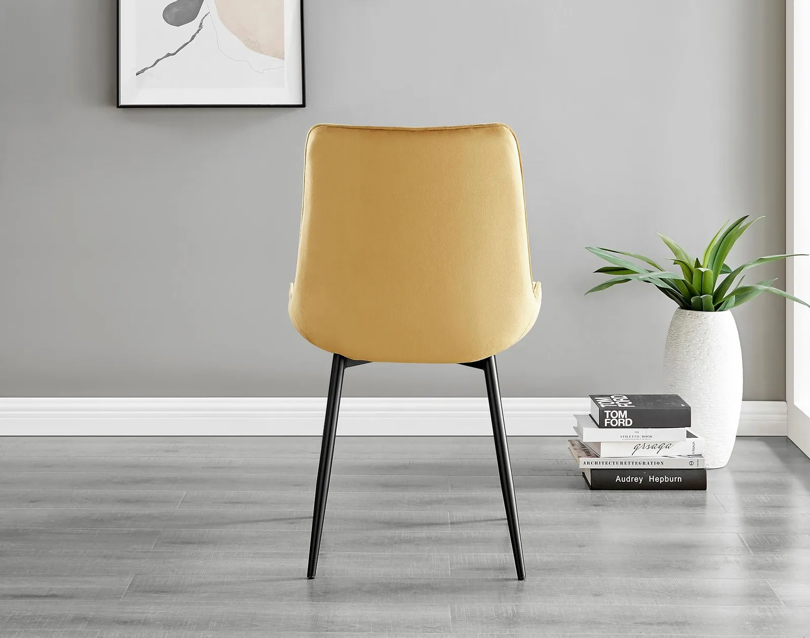 FurnitureboxUK Set of 2 Pesaro Luxury Velvet Dining Chairs With Diamond Stitched Back & Black Metal Legs in Mustard 6