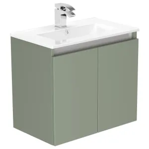 Newland Sage Green Slimline Basin Suspended Double Door Unit - 600mm