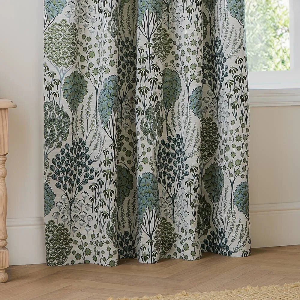 Wylder Ophelia Floral Room Darkening Pencil Pleat Curtain Pair in Green 4