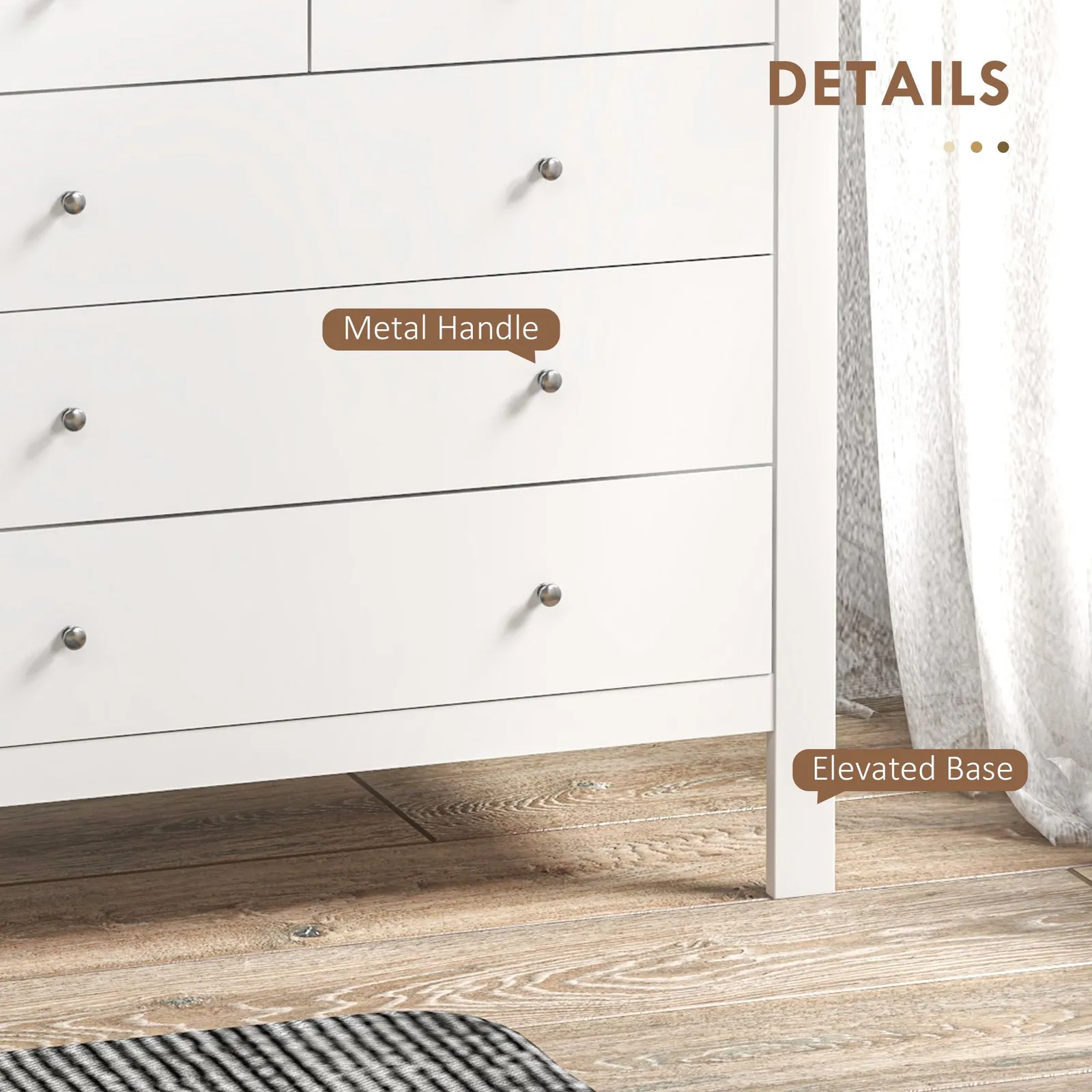 HOMCOM Chest of Drawers 5 Drawer Dresser for Bedroom Storage Cabinet in White 6