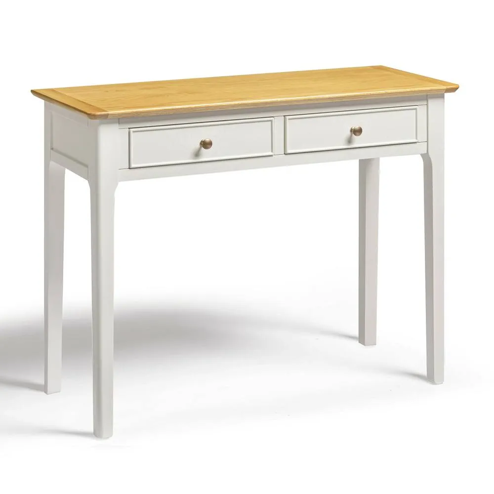 FurnitureboxUK Belle 2 Drawer Solid Oak Wood & Cream Console Table 2