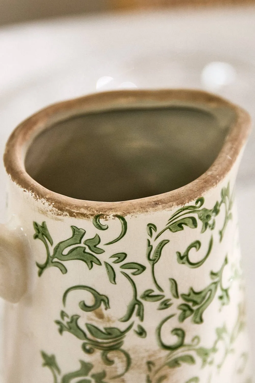 Dibor Vintage Irina Small Green Botanical Home Decor Pitcher Jug H18 x W16cm in Cream 4