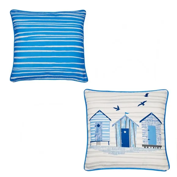 Beach Huts Outdoor Cotton Square Filled Cushion 4