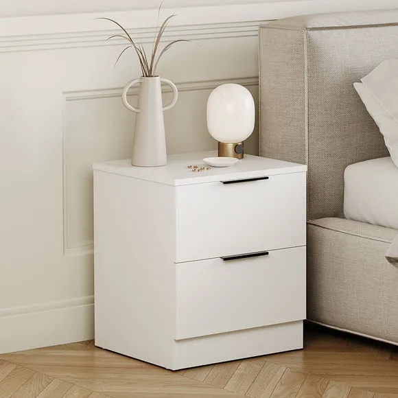Return - Hayes 2 Drawer Bedside Table, White