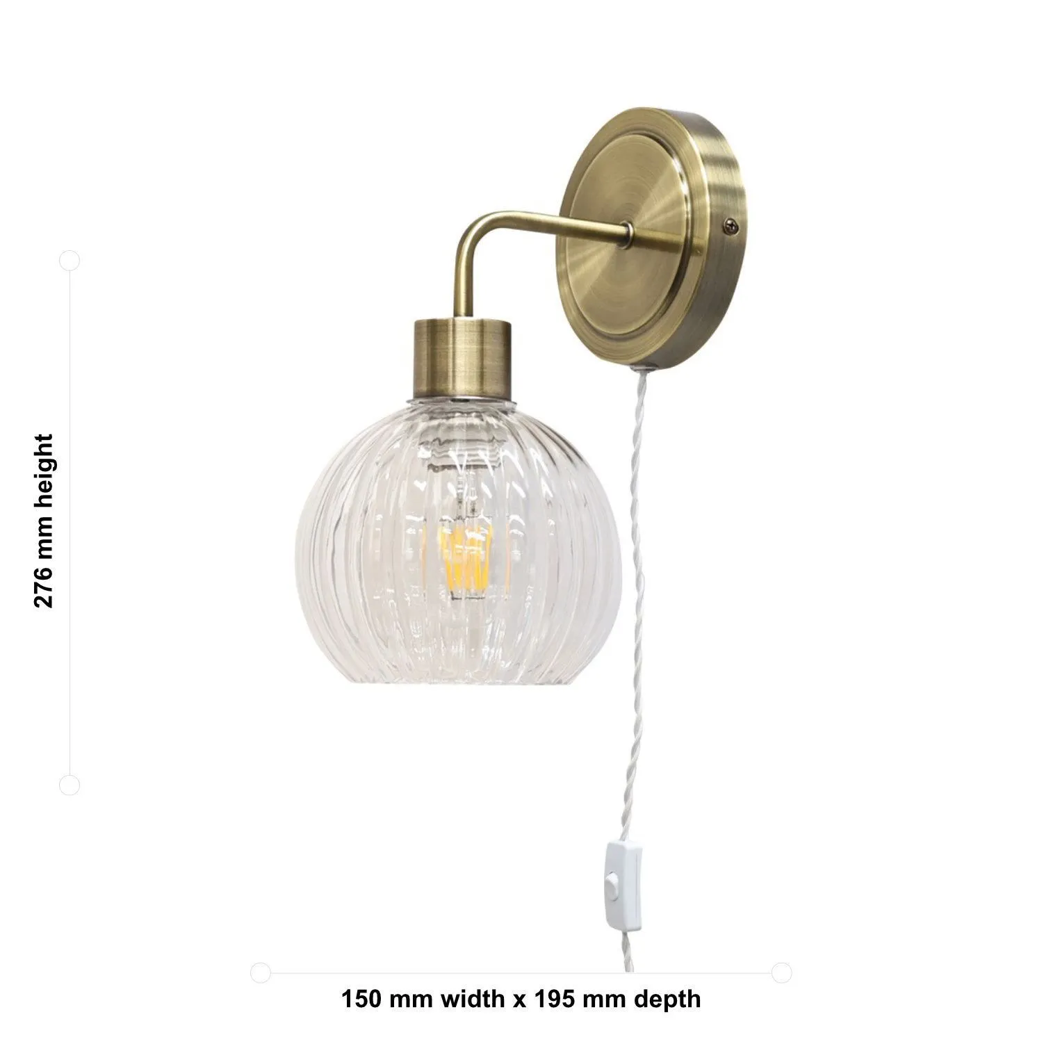 First Choice Lighting Set of 2 Toby - Antique Brass Plug in Wall Lights Clear Globe Shades in Gold 6