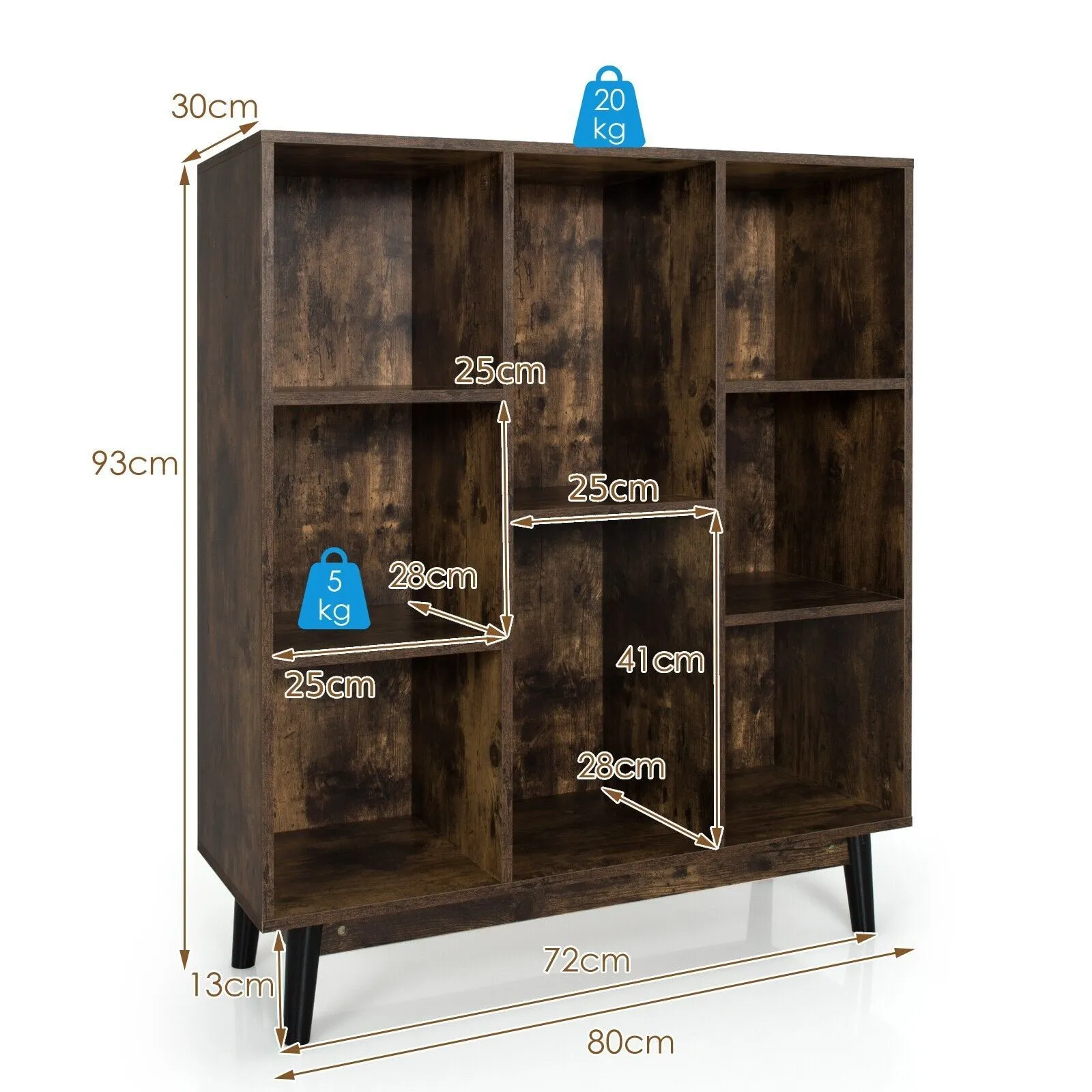 Costway 8Cube Storage Bookcase Wooden Bookshelf Side Cabinet Freestanding Display Rack in Brown 2