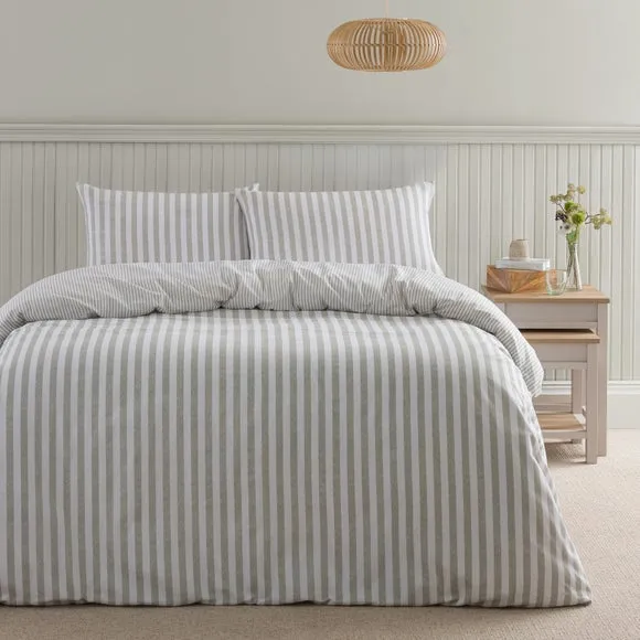 Durham Textured Stripe 100% Cotton Duvet Cover & Pillowcase Set 1