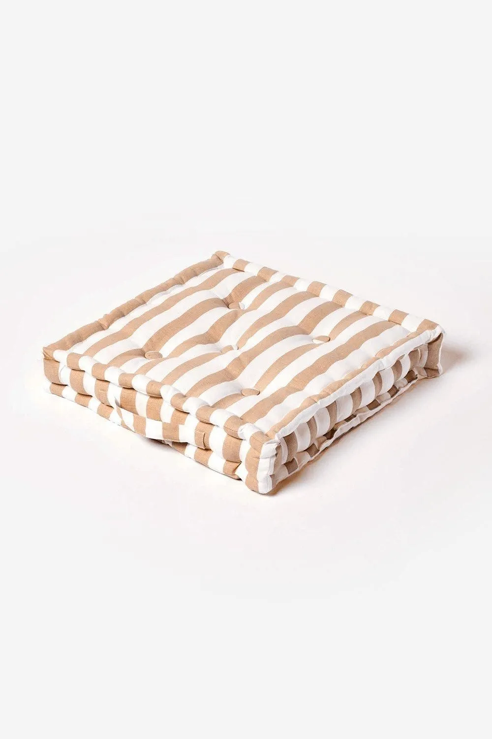 Homescapes Cotton Thick Stripe Floor Cushion in Beige 1