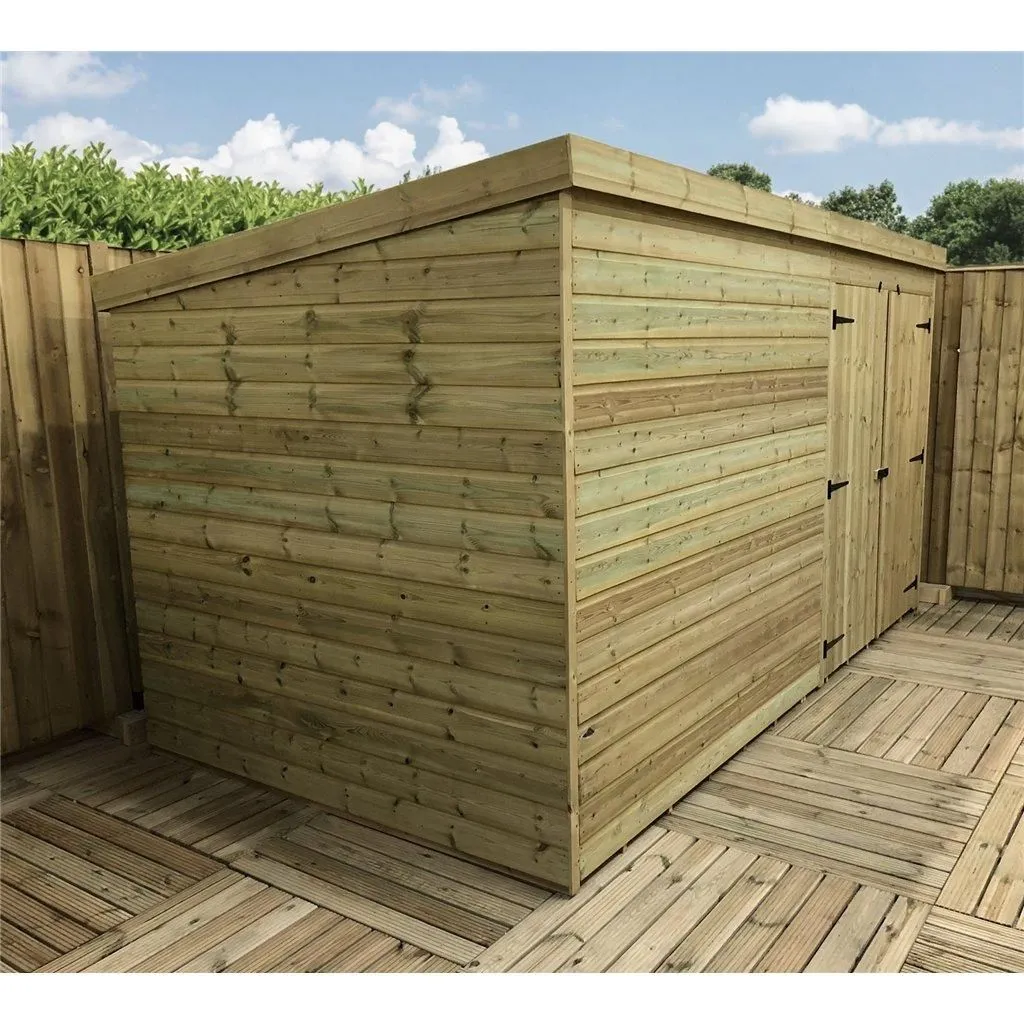 Marlborough 12 x 4 Pressure Treated Pent Garden Shed with Double Doors in Natural 4