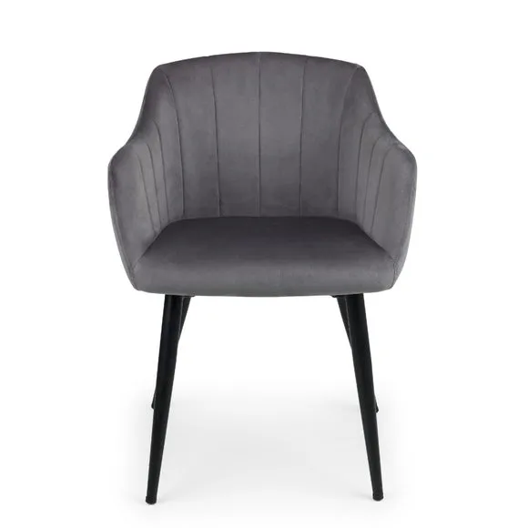Hobart Set of 2 Scalloped Dining Chairs, Grey Velvet 4