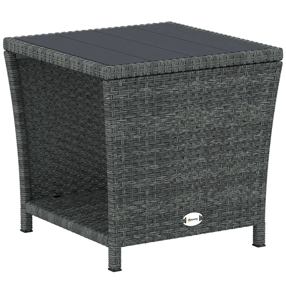 OUTSUNNY Side Table 2-Tier with Storage Shelf/Grey in Grey 2