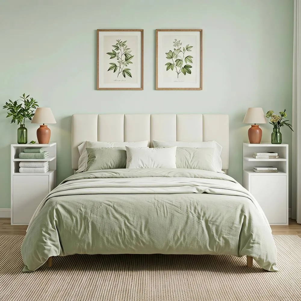 HOMCOM Slim Bedside Table Set of 2 with Open Cubbies & Cupboard in White