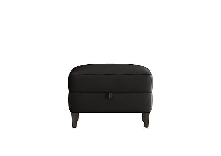 Uno Leather Storage Footstool - Classic Black