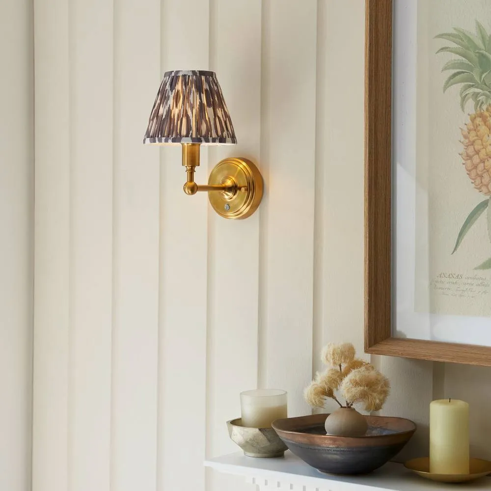 Netlighting Burley Rechargeable Wall Light Grey Fabric Ikat Shade 16cm in Gold 2