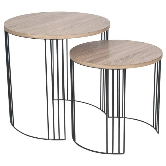 Pacific Atri Set of 2 Nest of Side Tables, Light Wood Effect 2