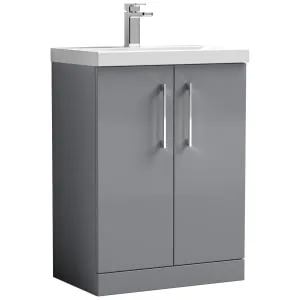 Nuie Arno Satin Grey 2 Door Freestanding Vanity Unit & Basin - 840 x 610mm