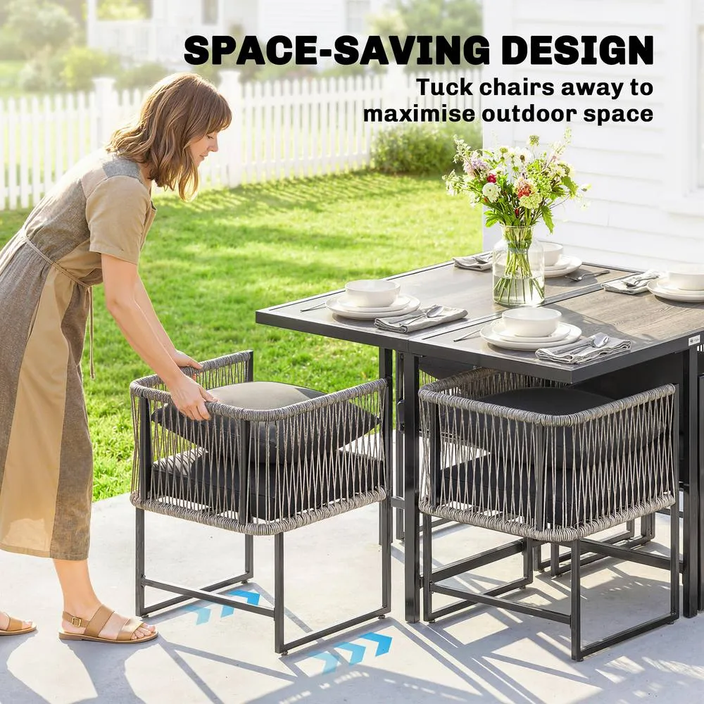 OUTSUNNY 4-Seater Garden Dining Set with Space-Saving Chairs, Black in Grey 4