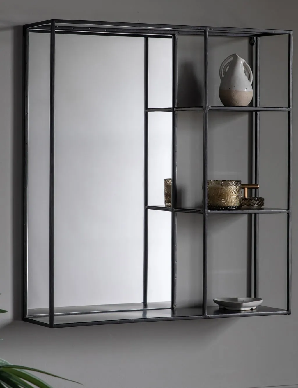 Gallery Direct Bassan Rectangular Hanging Mirror with Shelf Black