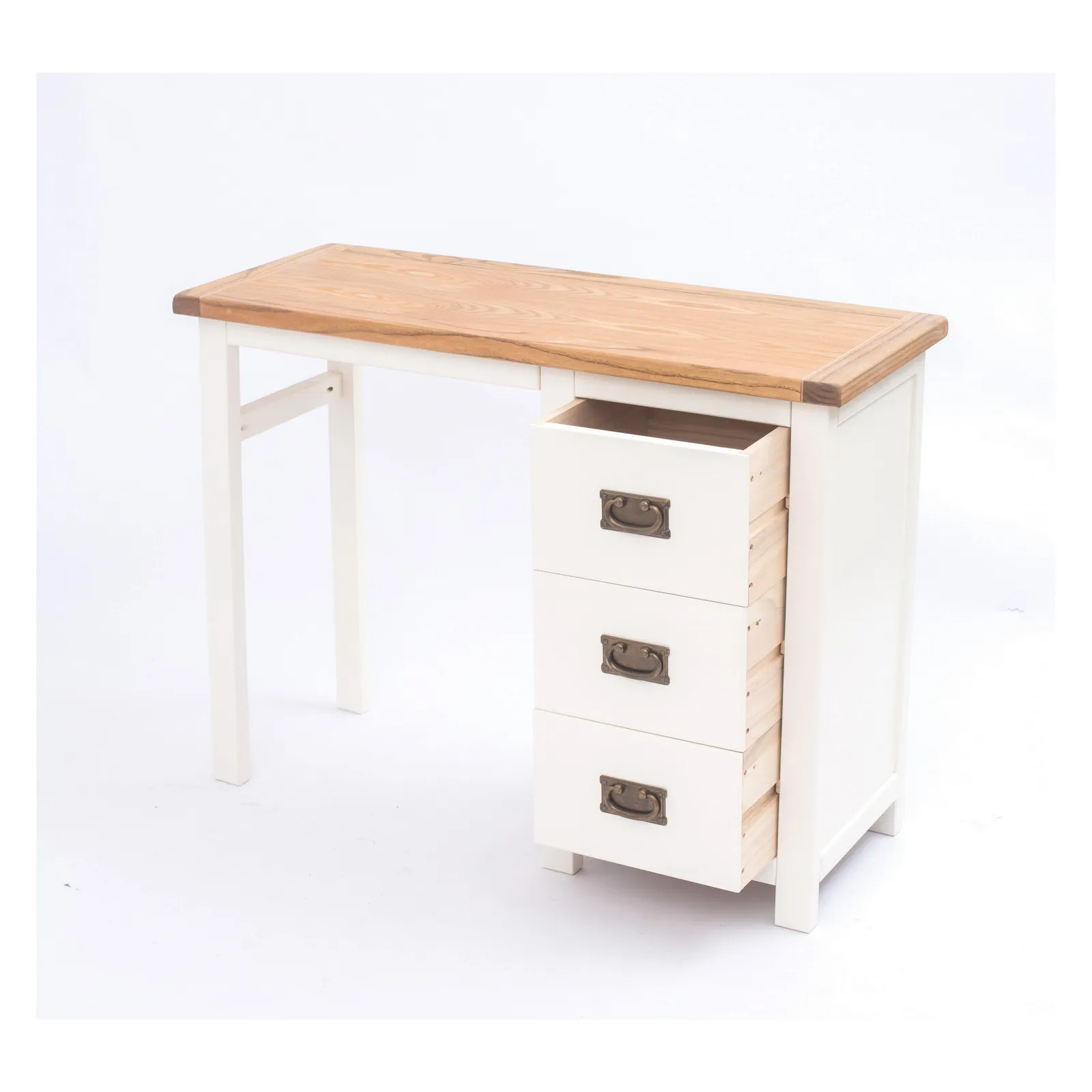 Cabinet Bits Lovere 3 Drawer Desk - Dressing Table Brass Drop Handle in Off-White 4