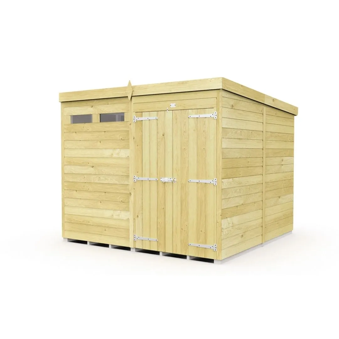 Buttercup Farm 8 x 8 Feet Pent Security Shed - Double Door - L231 x W243 x H201 cm in Brown