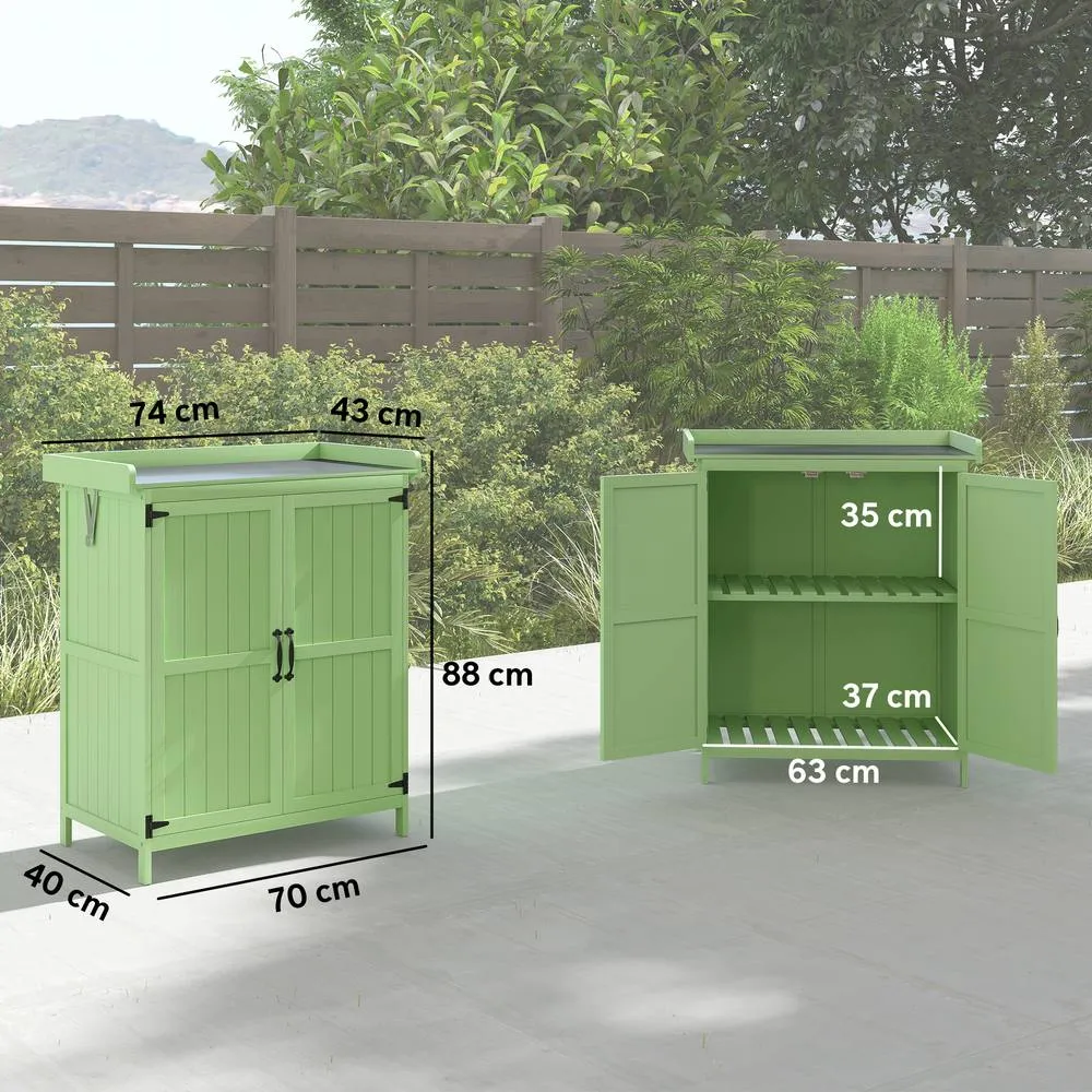 OUTSUNNY Wooden Garden Storage Shed w/Hinged Roof & Shelf, Light Green 3