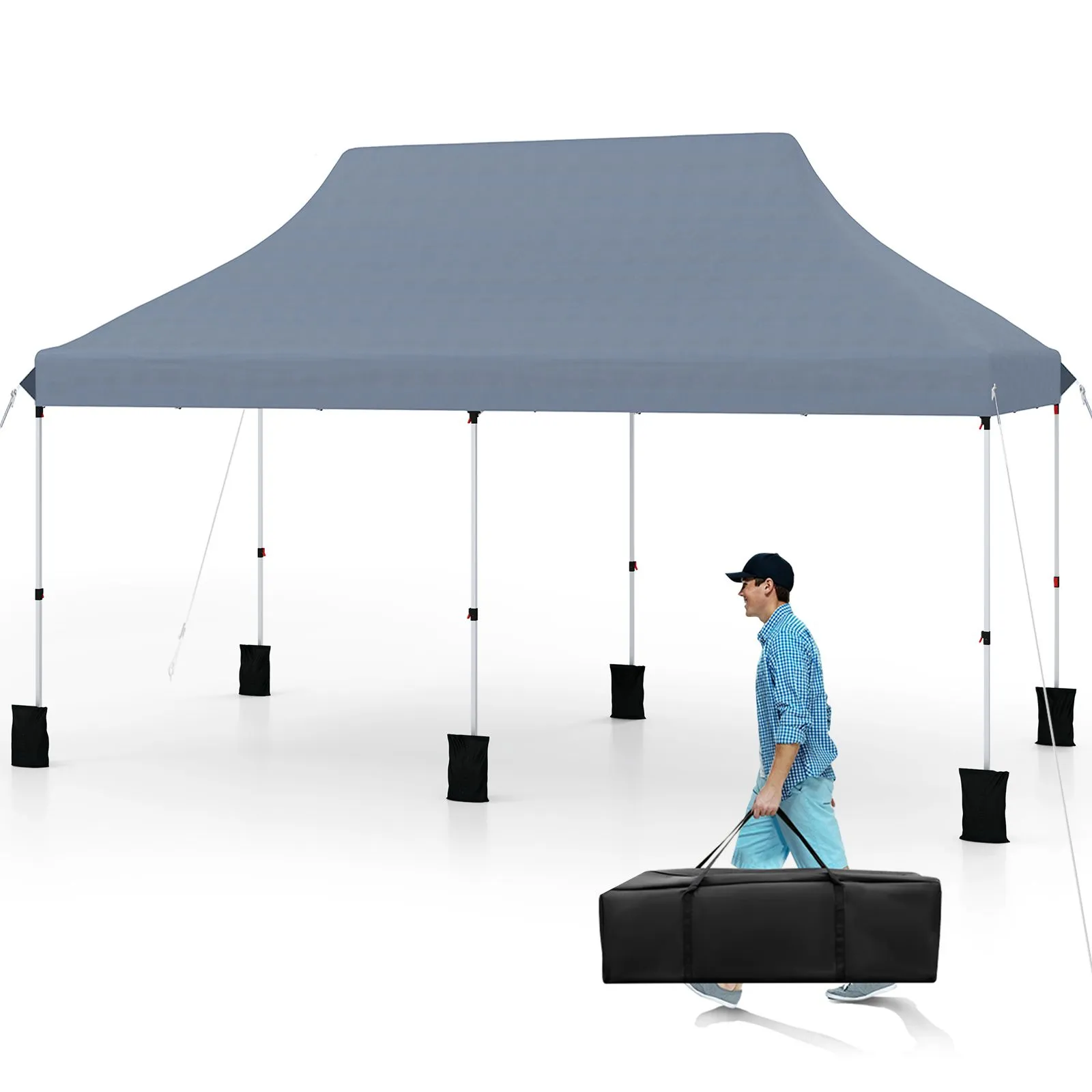 Costway 3 x 6M Pop-up Canopy Tent Height Adjustable Gazebo w/ Carry Bag in Grey