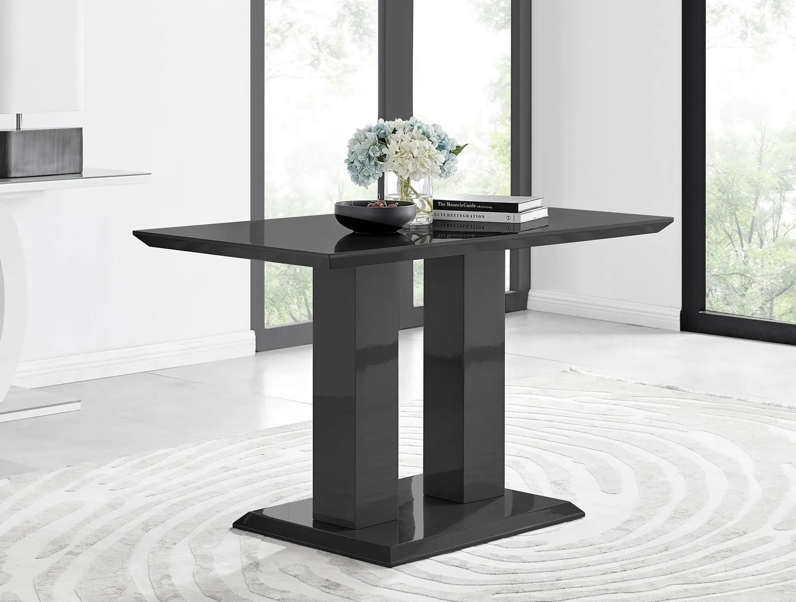 FurnitureboxUK Imperia 120cm 4-Seater Modern High Gloss Pillared Dining Table in Black 2