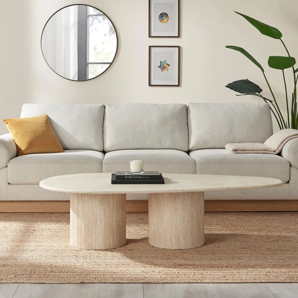 FurnitureboxUK Sutton Beige Travertine Stone Veneer Oval Coffee Table 2
