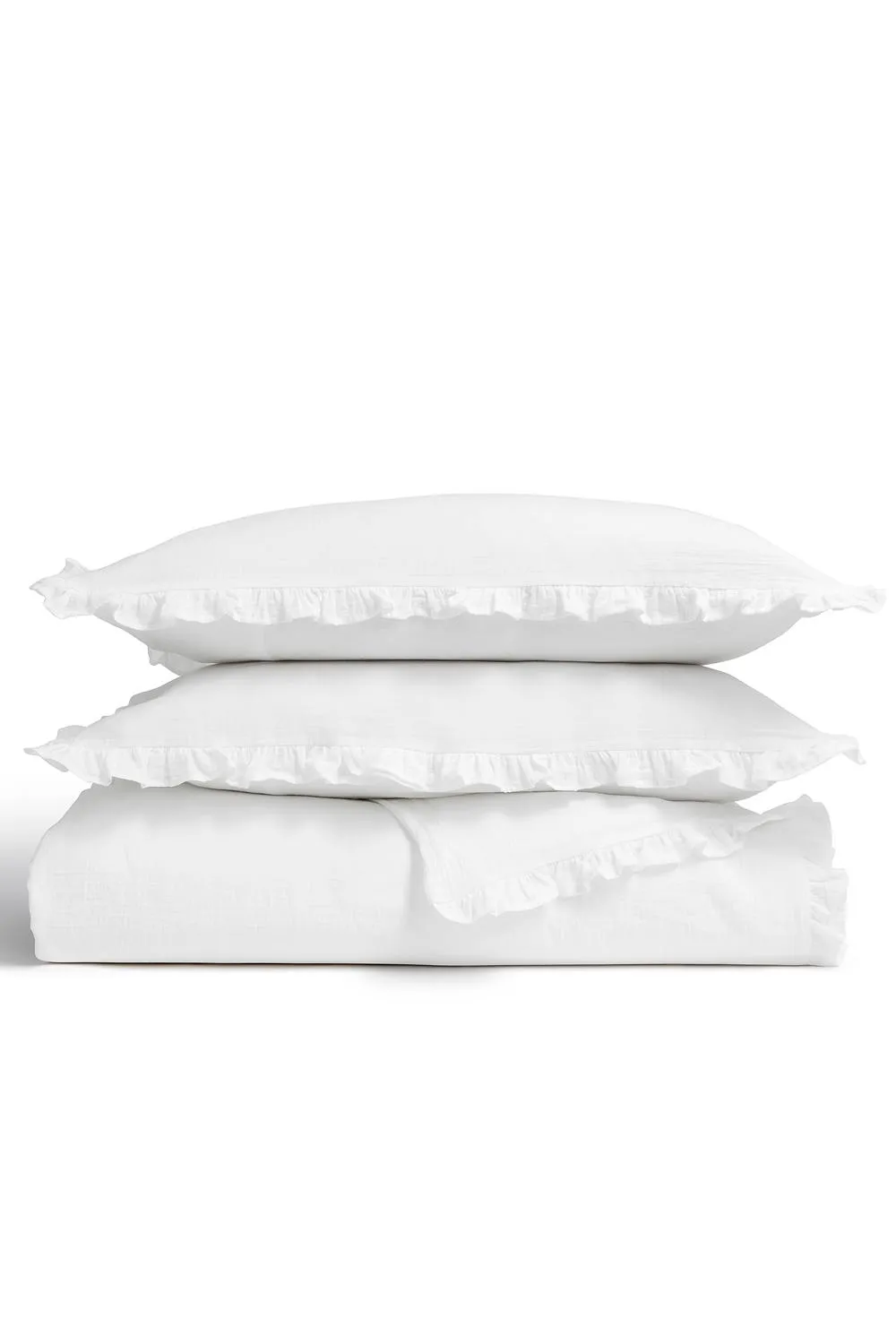 CHRISTY Double Layered Relaxed Cotton Ruffle Design Duvet Cover Set in White 3
