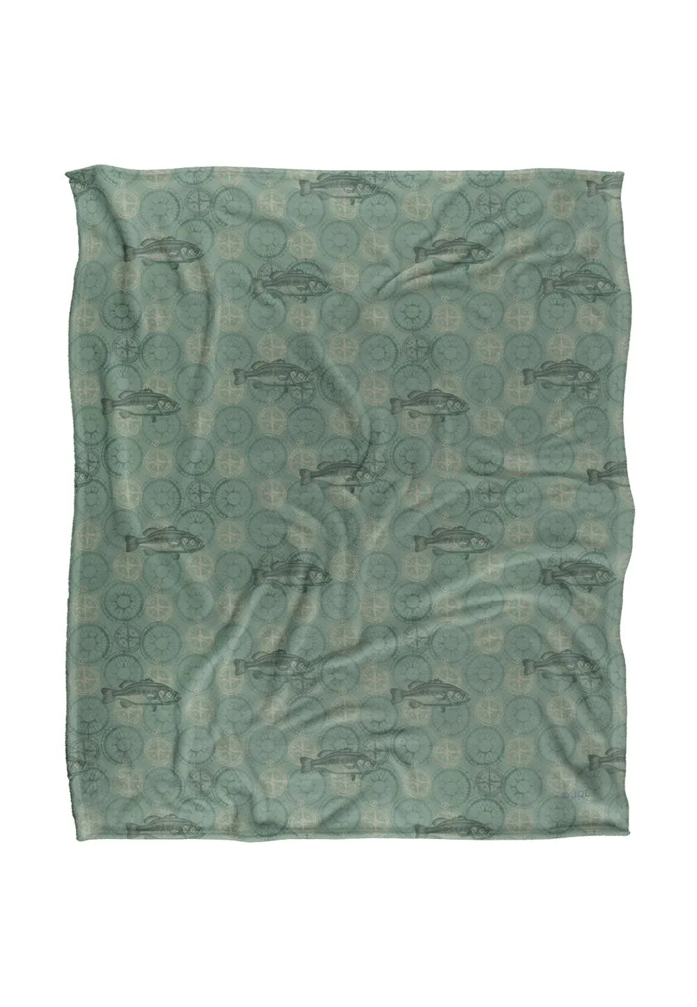 JQ Licensing Jl-Jp-Jq Bass Fishing Compass Pattern Silky Touch Super Soft Throw Blanket 152 X 127 cm in White