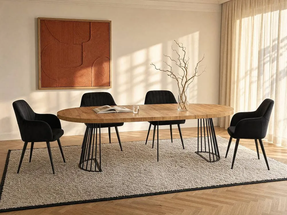 Vente-unique 2 - 12 Seater Extendable Dining Table - MDF & Steel - Natural and in Black 3