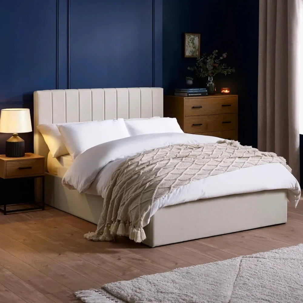 Aylen - Double - Ottoman Storage Bed - Oatmeal - Fabric - 4ft6 1