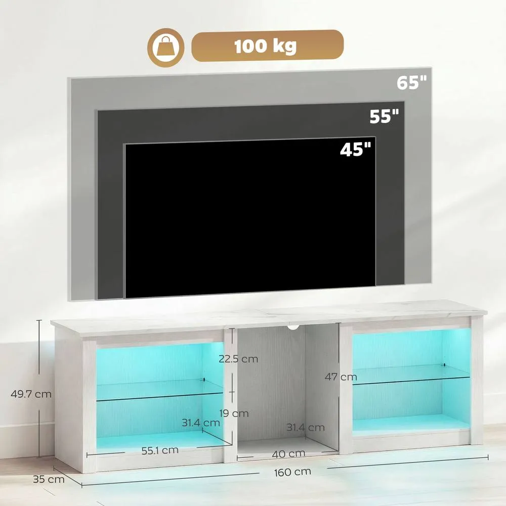 HOMCOM 160cm TV Unit w/ LED Lights for 70in TV Modern TV Stand Cabinet in White 3
