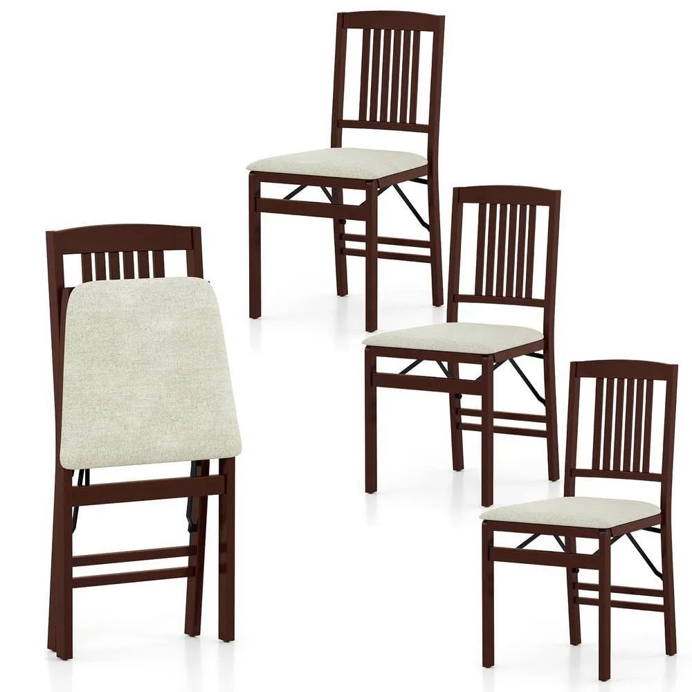 Costway Folding Dining Chairs Set of 2 Foldable Upholstered Kitchen Chairs in Off-White 3
